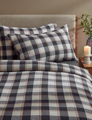 

M&S Collection Pure Cotton Checked Brushed Bedding Set - Charcoal Mix, Charcoal Mix