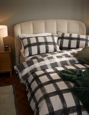 M&S Pure Brushed Cotton Check Bedding Set - 5FT - Charcoal Mix, Charcoal Mix