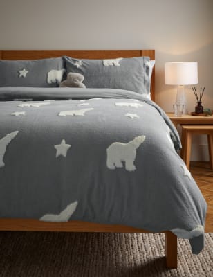 

M&S Collection Carved Fleece Polar Bear Bedding Set - Grey Mix, Grey Mix