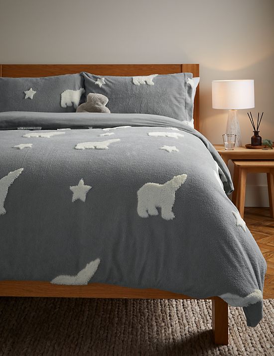 Carved Fleece Polar Bear Bedding Set