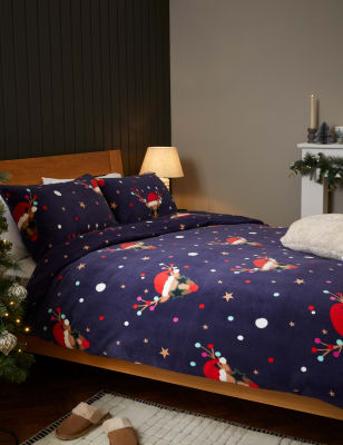 

M&S Collection Fleece Reindeer Pom Pom Bedding Set - Navy Mix, Navy Mix