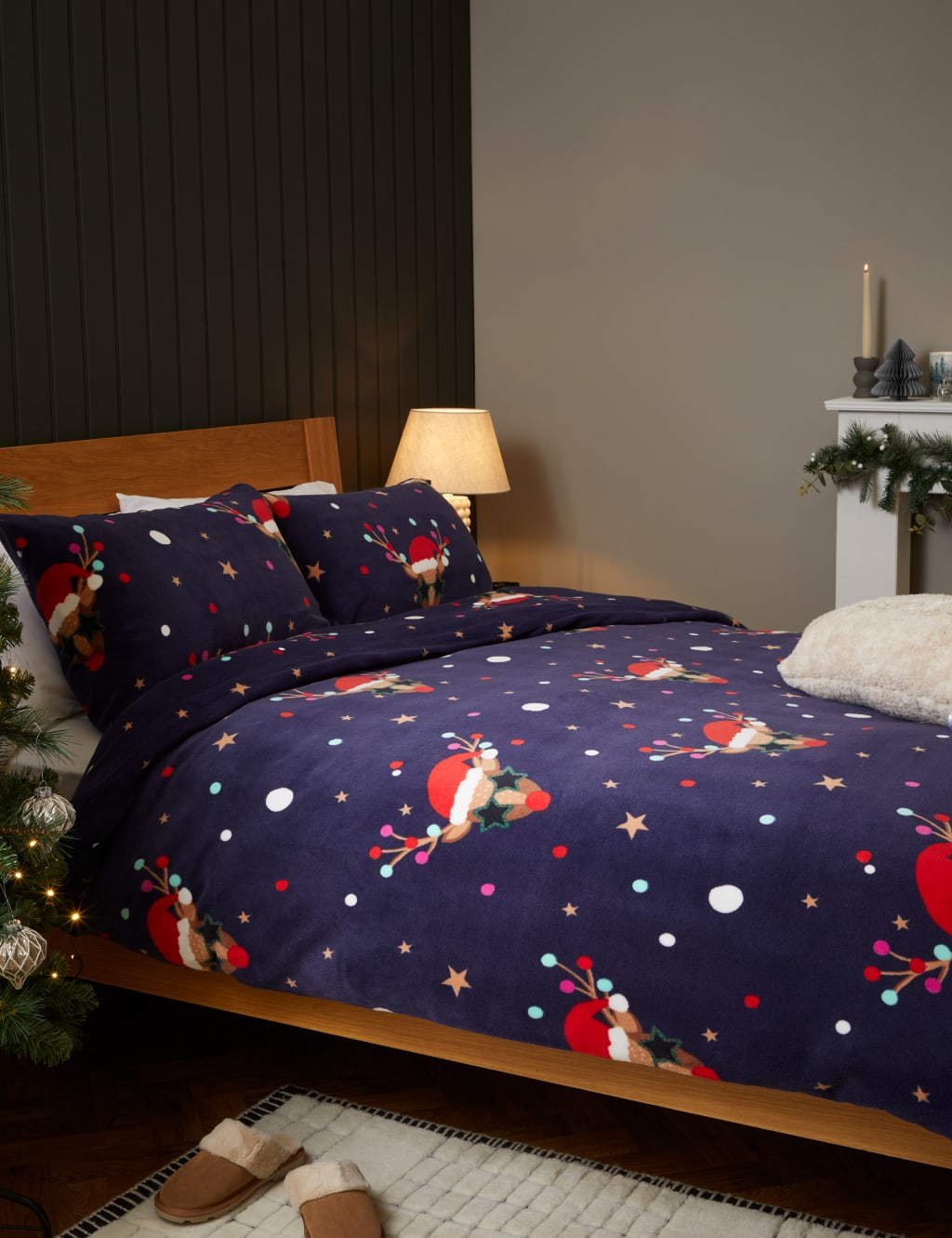 Fleece Reindeer Pom Pom Bedding Set image 1