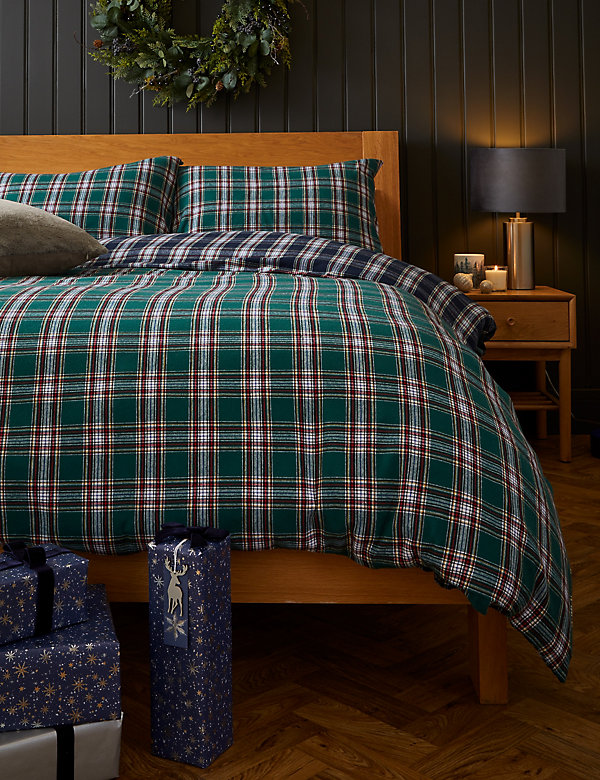 Pure Brushed Cotton Woven Checked Bedding Set - GR