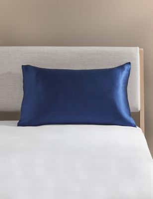 M&S Pure Silk Pillowcase - Navy, Navy,Soft Pink,Slate Blue,Charcoal,Natural,Mink,Light Grey,Soft Gre