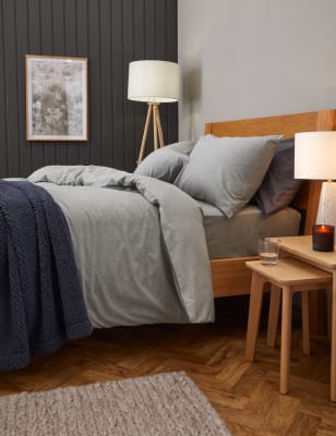 M&S Pure Brushed Cotton Bedding Set - DBL - Grey Marl, Grey Marl,White,Charcoal,Biscuit