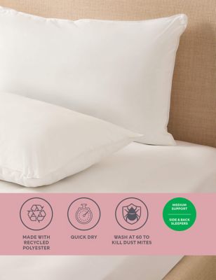 M&S 2pk Supremely Washable Medium Pillows - White, White