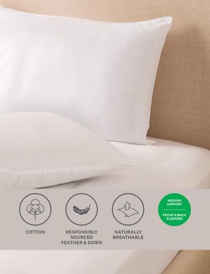M&S 2pk Duck Feather & Down Medium Pillows - White, White
