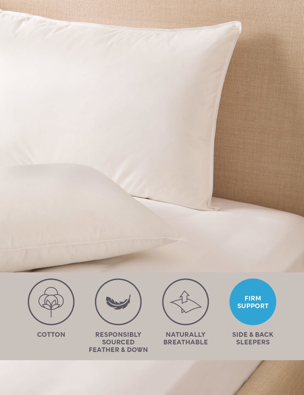2 Pack Duck Feather & Down Firm Pillows