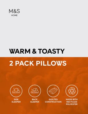 M&S 2pk Warm & Toasty Medium Pillows - White, White