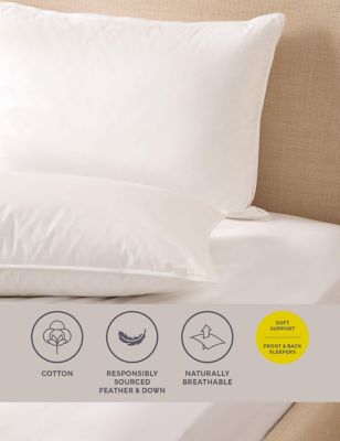 M&S 2pk Duck Feather & Down Soft Pillows - White, White