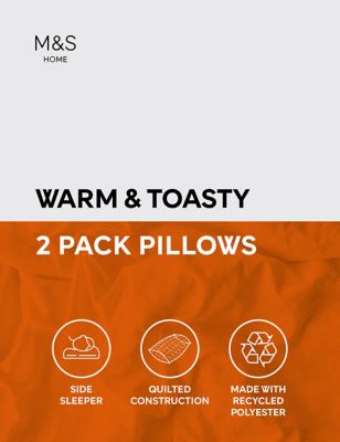 M&S 2pk Warm & Toasty Firm Pillows - White, White
