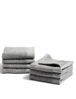 M&S Set of 7 Pure Cotton Face Cloths - Grey, Grey
