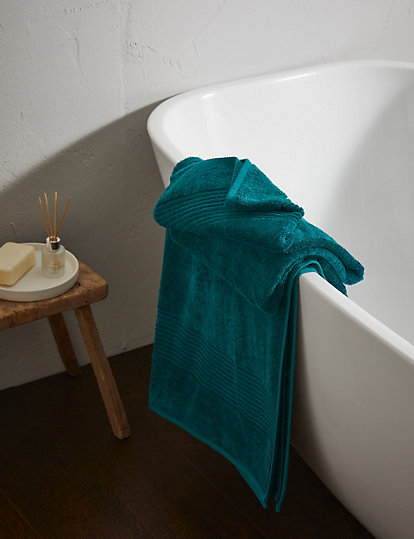 M&S Collection Egyptian Cotton Luxury Towel - 2Face - Dark Green, Dark Green