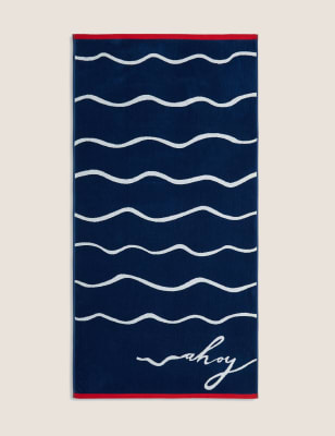 Serviette de plage &agrave; motif marin avec texte &laquo;&nbsp;Ahoy&nbsp;&raquo;