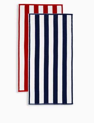 Set of 2 Cotton Reversible Striped Beach Towels | M&S
