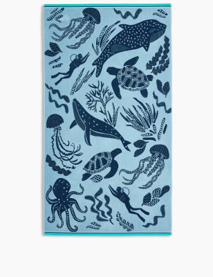 Serviette de plage en coton &agrave; imprim&eacute; marin