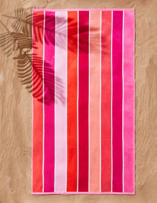 

M&S Collection Pure Cotton Sand Resistant Striped Beach Towel - Pink Mix, Pink Mix