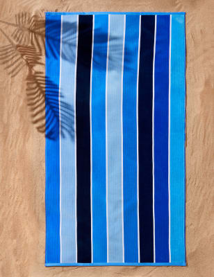 Pure Cotton Sand Resistant Striped Beach Towel - Blue Mix, Blue Mix