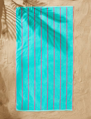 

M&S Collection Pure Cotton Sand Resistant Striped Beach Towel - Teal Mix, Teal Mix