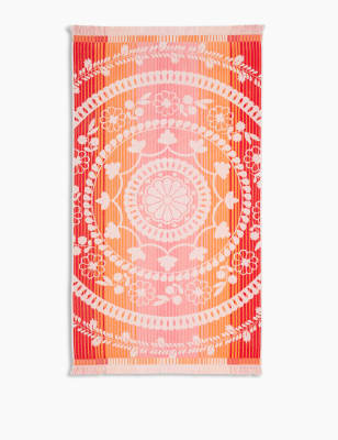 Serviette de plage en coton &agrave; imprim&eacute; d&eacute;grad&eacute; et franges