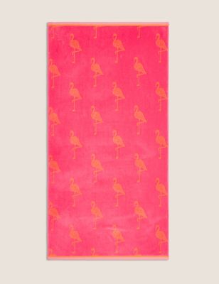 Serviette de plage 100 % coton à motif flamant rose - Rose Assorti