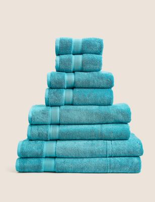 M&S Set of 2 Super Soft Pure Cotton Towels - 2BATH - Teal, Teal,Slate,Midnight,Mocha,White,Raspberry