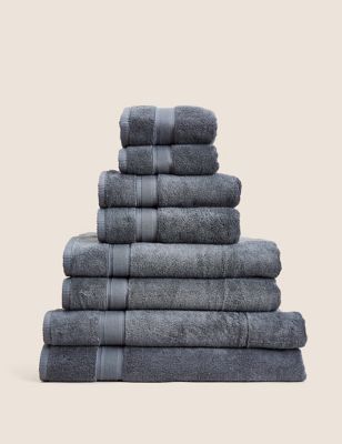 M&S Set of 2 Super Soft Pure Cotton Towels - 2XL - Slate, Slate,Midnight,White