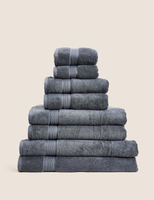 M&S Set of 2 Super Soft Pure Cotton Towels - 2XL - Slate, Slate,Midnight,White