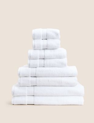 M&S Set of 2 Super Soft Pure Cotton Towels - 2HAND - White, White,Raspberry,Medium Grey,Duck Egg,Tea