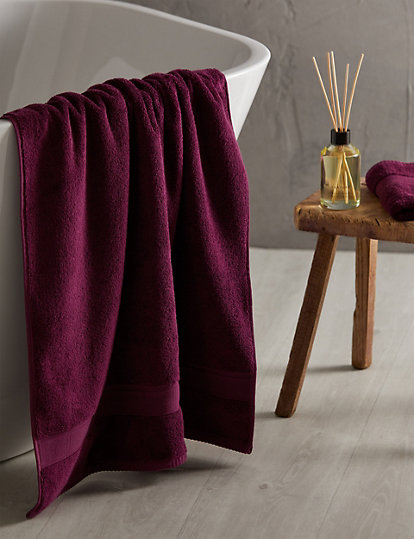 M&S Collection Super Soft Pure Cotton Antibacterial Towel - Bath - Dark Crimson, Dark Crimson