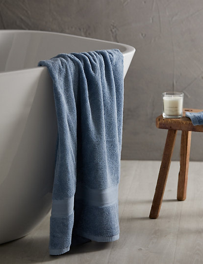 M&S Collection Super Soft Pure Cotton Antibacterial Towel - Bath - Denim, Denim