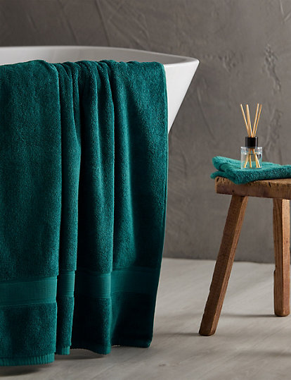 M&S Collection Super Soft Pure Cotton Antibacterial Towel - 2Face - Dark Green, Dark Green