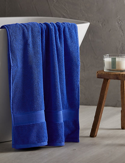 M&S Collection Super Soft Pure Cotton Antibacterial Towel - 2Face - Mid Blue, Mid Blue