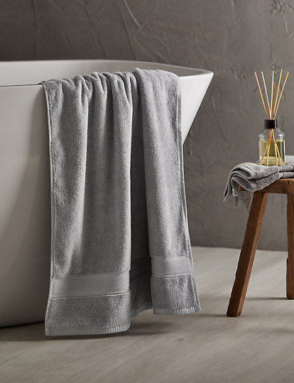 M&S Collection Super Soft Pure Cotton Antibacterial Towel - 2Face - Medium Grey, Medium Grey
