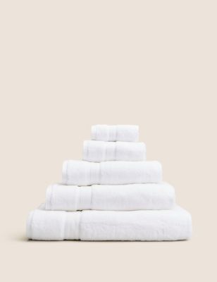 M&S Heavyweight Super Soft Pure Cotton Towel - EXL - White, White,Mocha