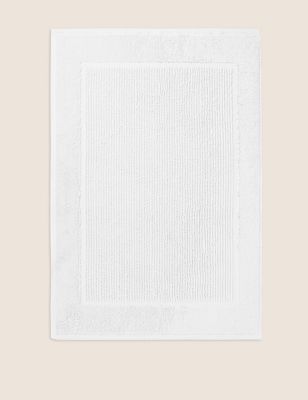 M&S Pure Cotton Textured Bath Mat - White, White,Mid Grey