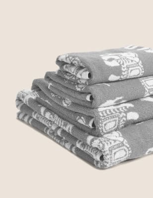 

M&S Collection Priya Pure Cotton Elephant Towel - Grey, Grey