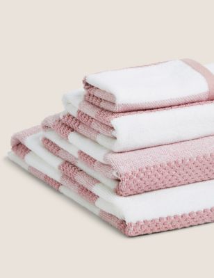 

Pure Cotton Striped Textured Towel - Soft Pink, Soft Pink