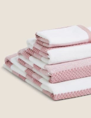 

Pure Cotton Striped Textured Towel - Soft Pink, Soft Pink