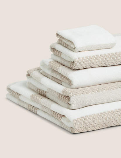 M&S Collection Pure Cotton Striped Textured Towel - Bath - Natural, Natural