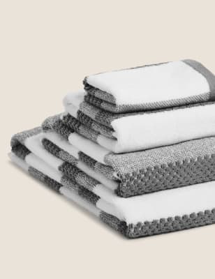 M&S Pure Cotton Striped Textured Towel - HAND - Charcoal, Charcoal