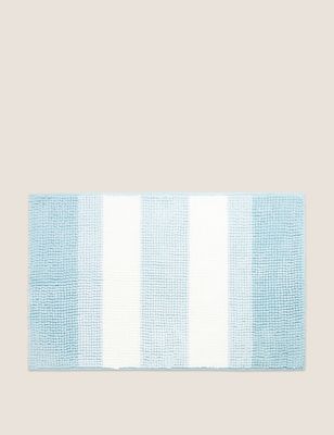 Tapis de bain en tissu bouclé à rayures, séchage rapide - Gris-Bleu