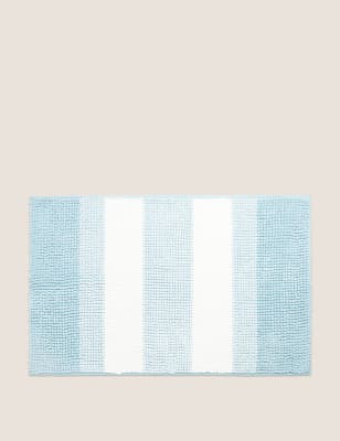 Tapis de bain en tissu bouclé à rayures, séchage rapide - Gris-Bleu