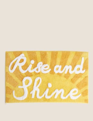 M&S Pure Cotton Rise and Shine Slogan Bath Mat - Yellow Mix, Yellow Mix