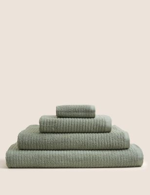M&S Pure Cotton Quick Dry Towel - EXL - Sage, Sage,White,Chambray,Navy