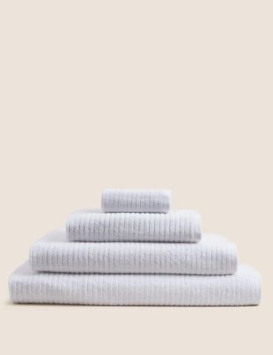 M&S Pure Cotton Quick Dry Towel - EXL - White, White,Chambray