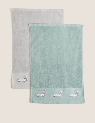 

Set of 2 Pure Cotton Sausage Dog Towels - Soft Teal, Soft Teal
