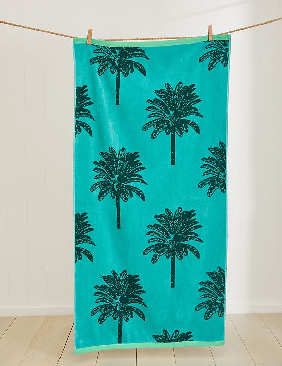 Serviette de plage 100&nbsp;% coton à motif palmier