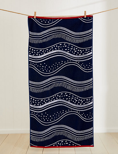 Pure Cotton Coastal Wave Beach Towel