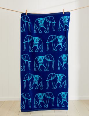 純棉大象圖案沙灘巾 - HK